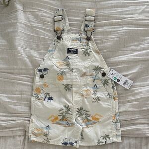 OshKosh B'gosh Cream Adventure Print Overalls Sz 18M NWT